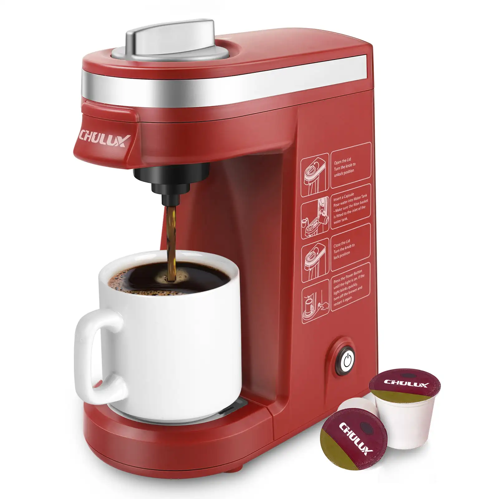 

Single Cup Coffee Maker with 360ml Water Reservoir,Red