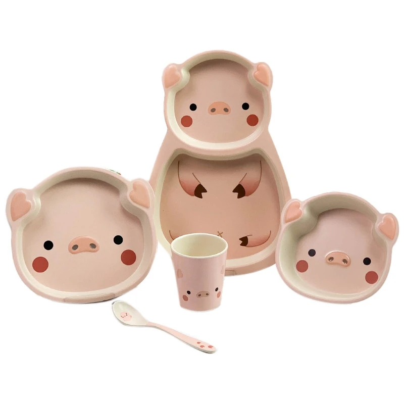 

Детская посуда из бамбукового волокна, Набор детских тарелок, тарелка в форме свиньи, детская чаша, мультяшная чаша с защитой от падения