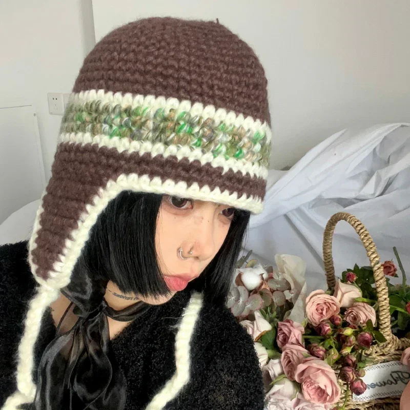 Нишевые защитные наушники контрастного цвета вязаные шапки-бомберы женские