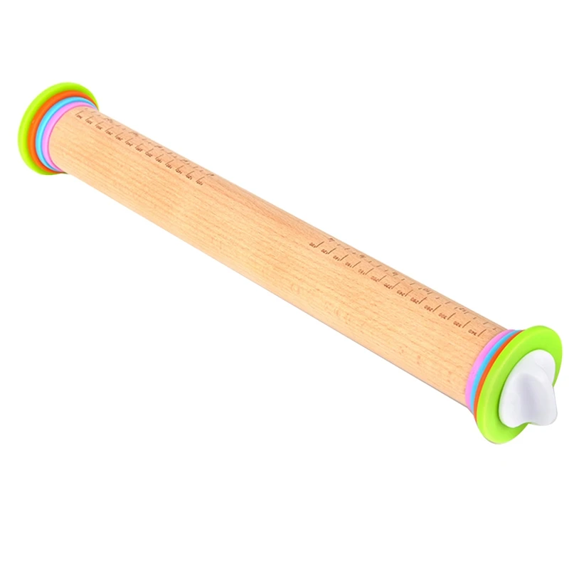 

Регулируемая деревянная Скалка со съемными кольцами, ролик для теста, для выпечки, пиццы и печенья, домашний кухонный инструмент для выпечки