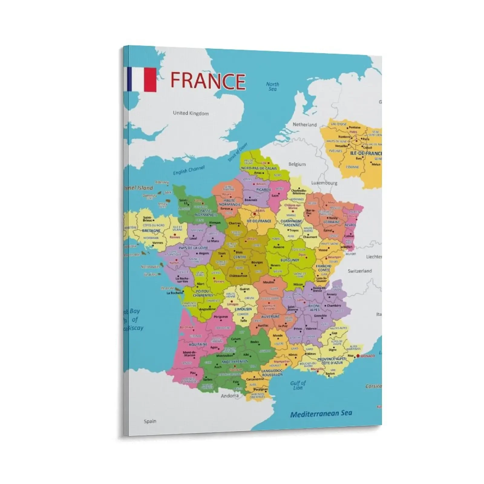 Административная карта Франции Холст Картина Настенное искусство Плакаты на