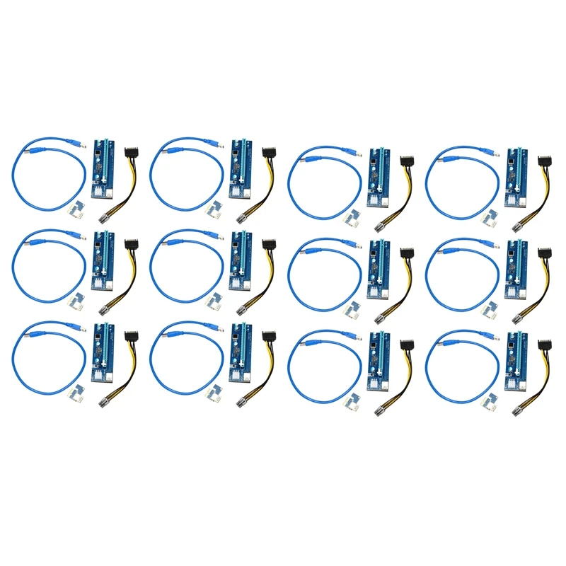 

12Pcs Golden VER009 USB 3.0 PCI-E Riser VER 009S Express 1X 4X 8X 16X Extender Riser Adapter Card SATA 15Pin To 6 Pin