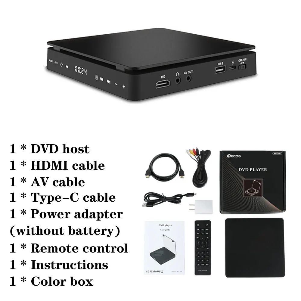 DVD Player for TV CD VCD HD 1080P Video Players Support HDMI AV Connect With USB Input, Headphone 3.5mm Output LED Touch Screen images - 6