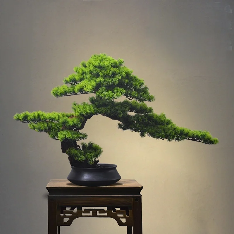 

Chinese simulated welcoming pine false tree green plant bonsai hotel living room office porch home Zen decoration