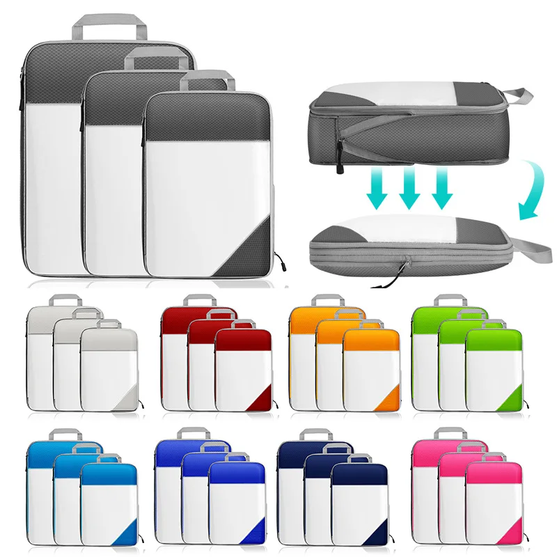 

3/4PCS Compression Packing Cubes Suitcase Expandable Folding Waterproof TUP Translucent Storage Bag Travel Essentials Organizer