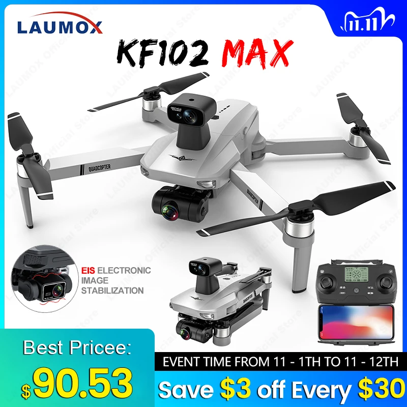 

LAUMOX KF102 MAX Drone 4K Profesional GPS HD Camera with 2-Axis Anti-Shake Gimbal Brushless Motor RC Quadcopter VS SG907 MAX