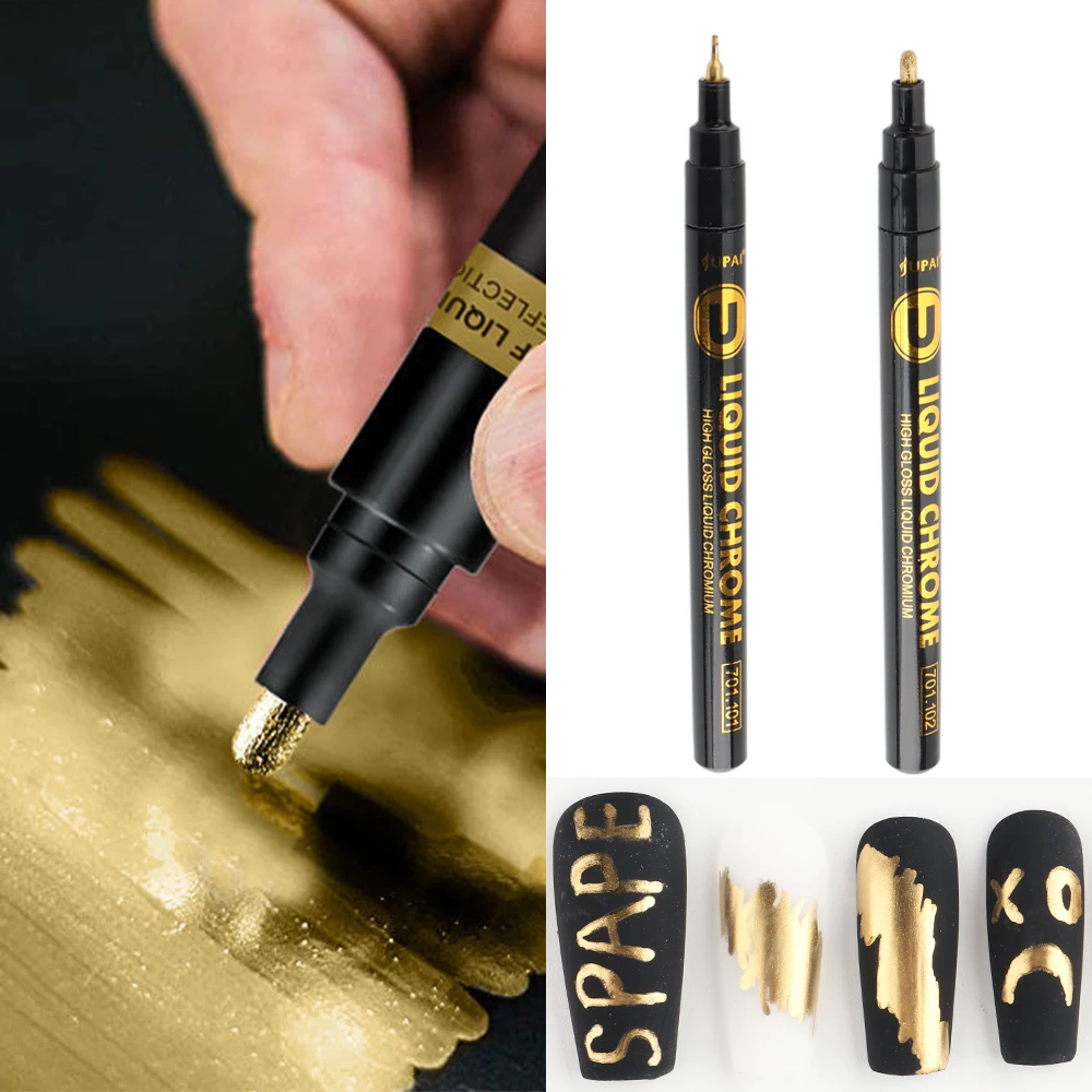 

Chrome Gold Polish Nail Art Marker Pen Acrylic Painting Gel Varnished Pen For Nails Graffiti Drawing Liner Manicure Tools NL704