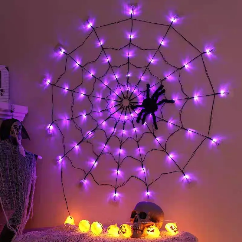 

Halloween Led Lighting Chain Spider Web Lights Ghost Festival Decorative Lights Props Layout Ambience Light Colored 2023 New