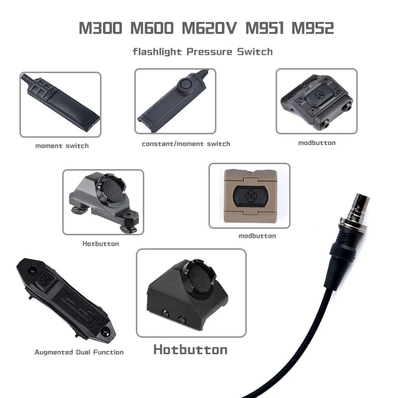 

UN Hot Button Switch For Picatiny Rail Remote Control Dual Function Pressure Controller Hunting Wapon M300 M600 Light Accessori
