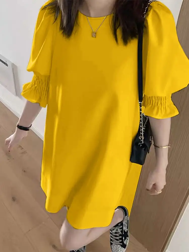 

Mini Dress Female Summer Sundress VONDA 2022 Elegant Party Pleated Vestido Women Half Puff Sleeve Holiday Robe Dress Femininas