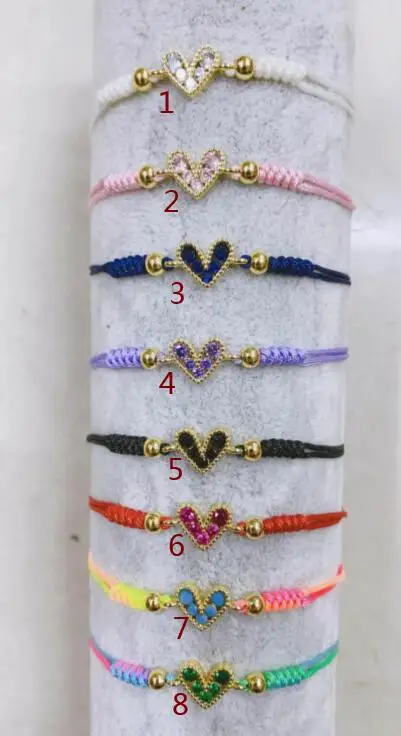 

1 шт. регулируемые золотые медные фианиты, кубические циркониевые бусины, плетеные сердца, синие, желтые, розовые проволочные браслеты dsf4s