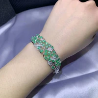 meibapj luxurious real natural emerald gemstone bracelet 925 sterling silver green stone bangle for women fine wedding jewelry