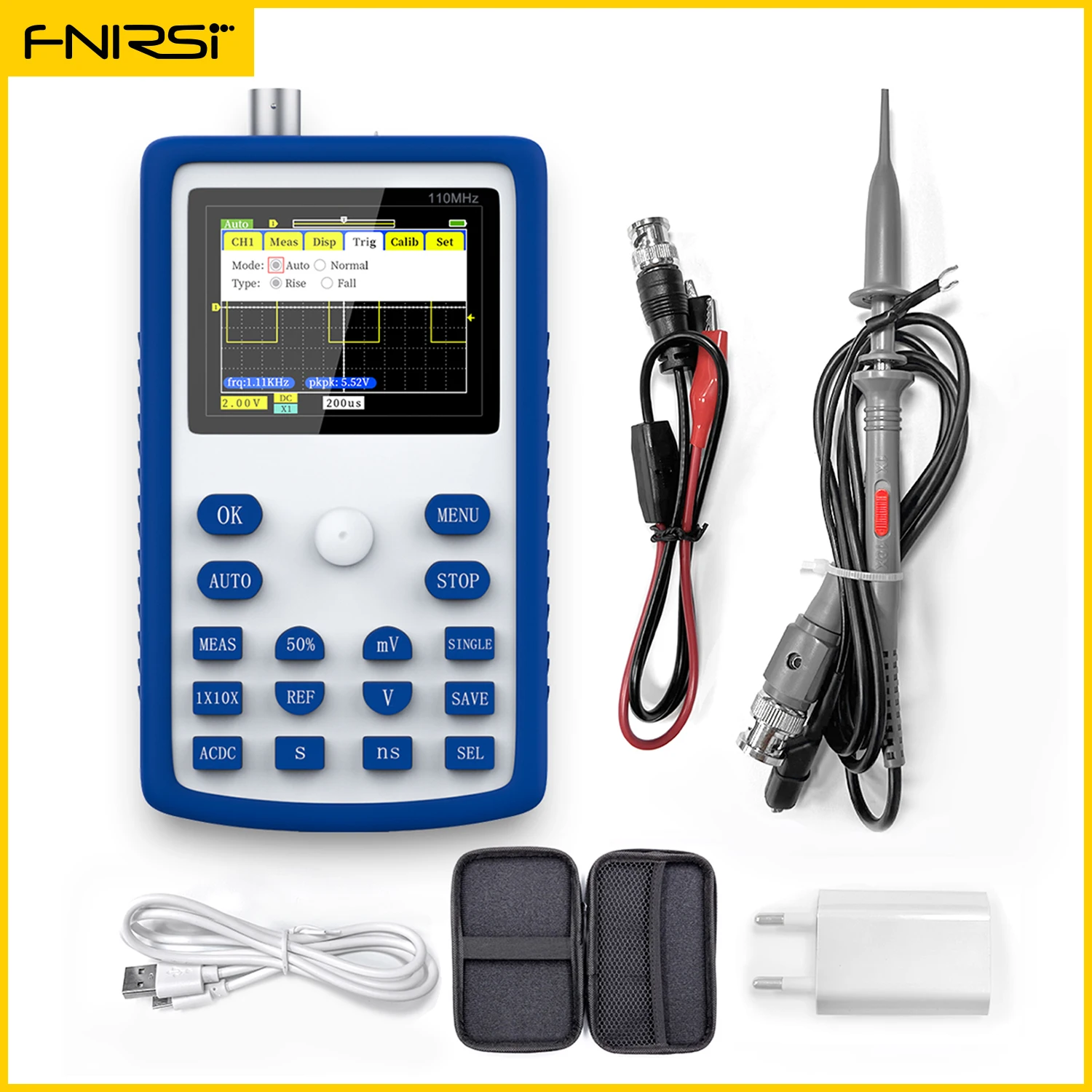

FNIRSI-1C15 Professional Digital Oscilloscope 500MS/s Sampling Rate 110MHz Analog Bandwidth Support Waveform Storage