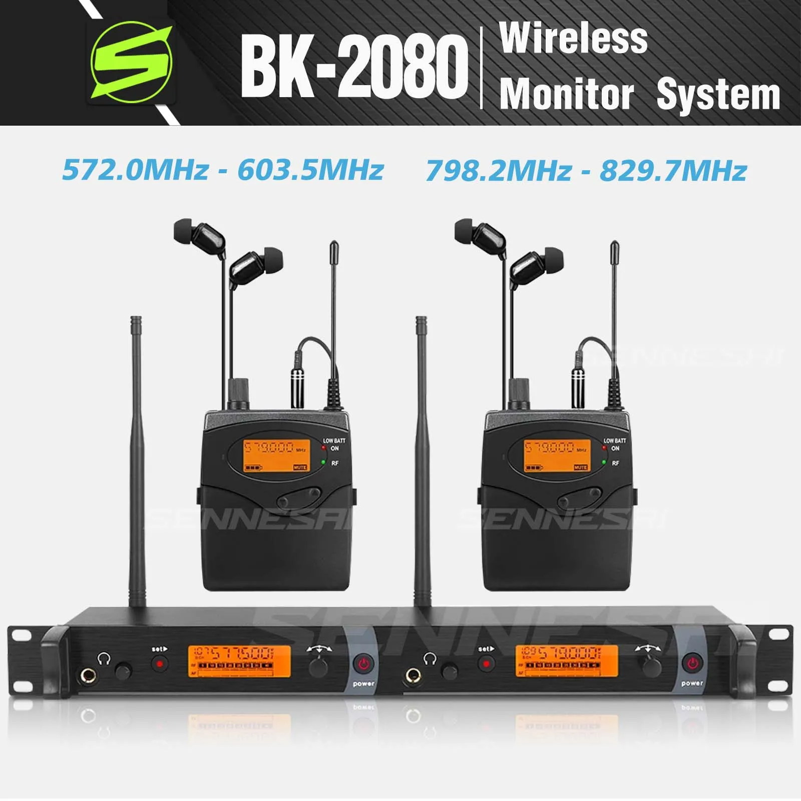 

SENNESAI UHF Stereo In Ear Monitor System 2 Channel 2 Bodypack Monitoring Available In Multiple Bands for Stage！Whole Metal