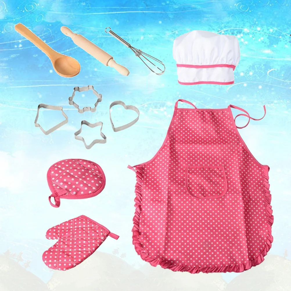 

11Pcs Kids Kitchen Costume Role Play Kits with Chef Hat Apron Oven Mitts Cookie Dress Pretend Play Toys for Toddler Kitchen