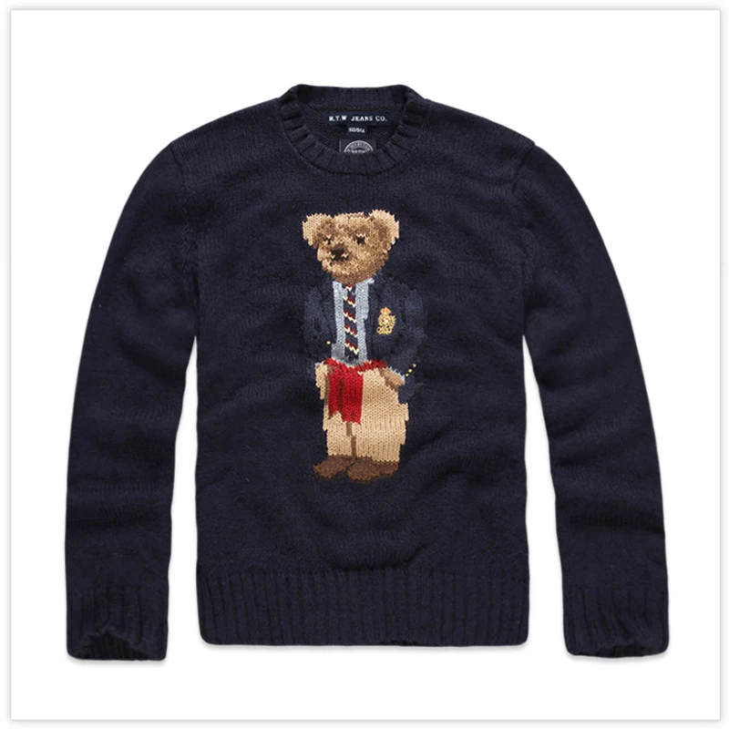 

Pure Cotton JEANS Men's 20 Autumn Men's Pullover Cotton Knitted Sweater RL Style Bear Sweater