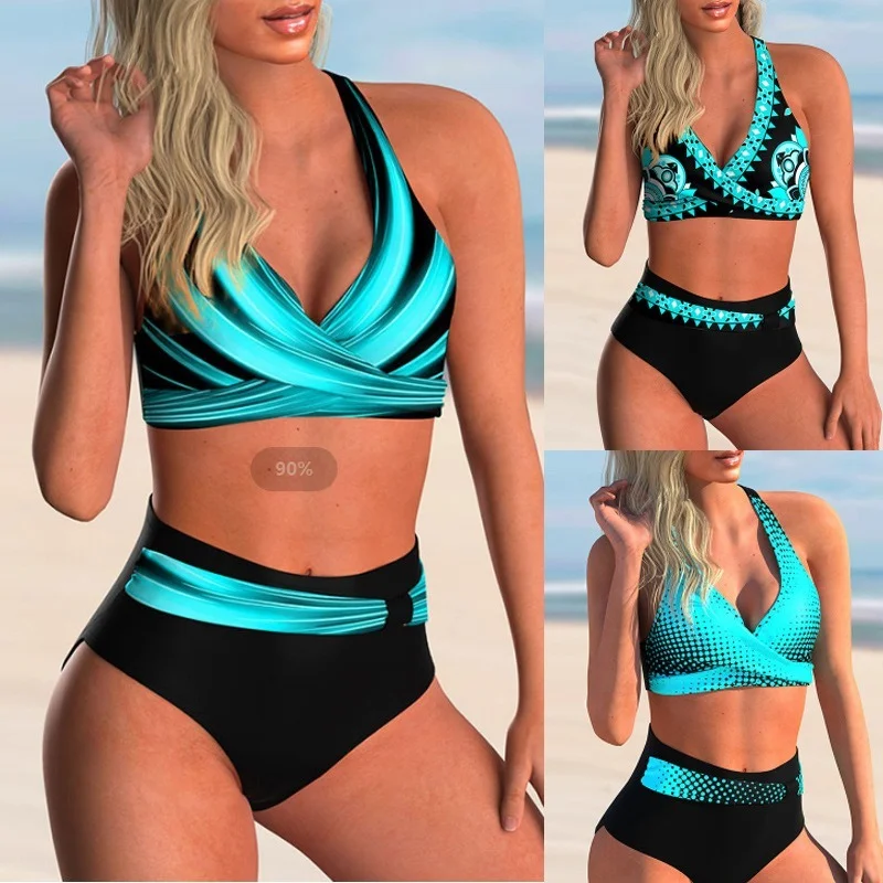 Women's Swimsuit 2022 Sexy High Waist Printed Women Bikini Set Beachwear Push Up Bathing Suit Female Swimwear Two Piece Beach