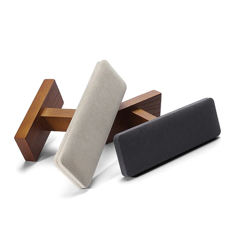T Shaped Solid Wood Watch Display Stand with Microfiber Jewelry Organizer Rack Bracelet Storage Holder