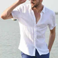 2022 men clothing summer short sleeve casual cardigan mens linen shirt solid color top