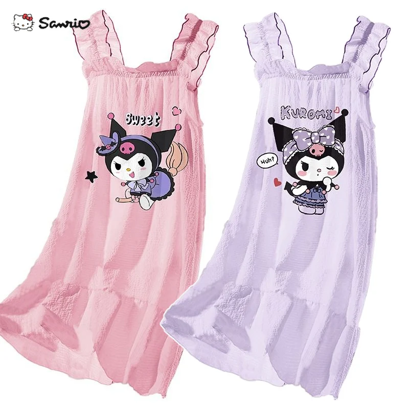 

Japanese Cute Children Pajamas Dress Kawaii Sanrio Kuromi Anime Summer Thin Girl Nightdress Casual Comfortable Home Wear Gift