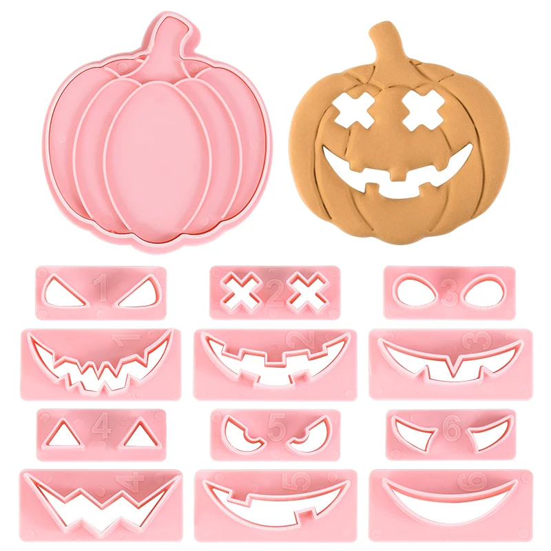 

13Pcs/Set Halloween Cookie Cutters DIY Pumpkin Face Biscuit Fondant Embosser Stamp Cake Mould Decorating Tool Baking Supplies