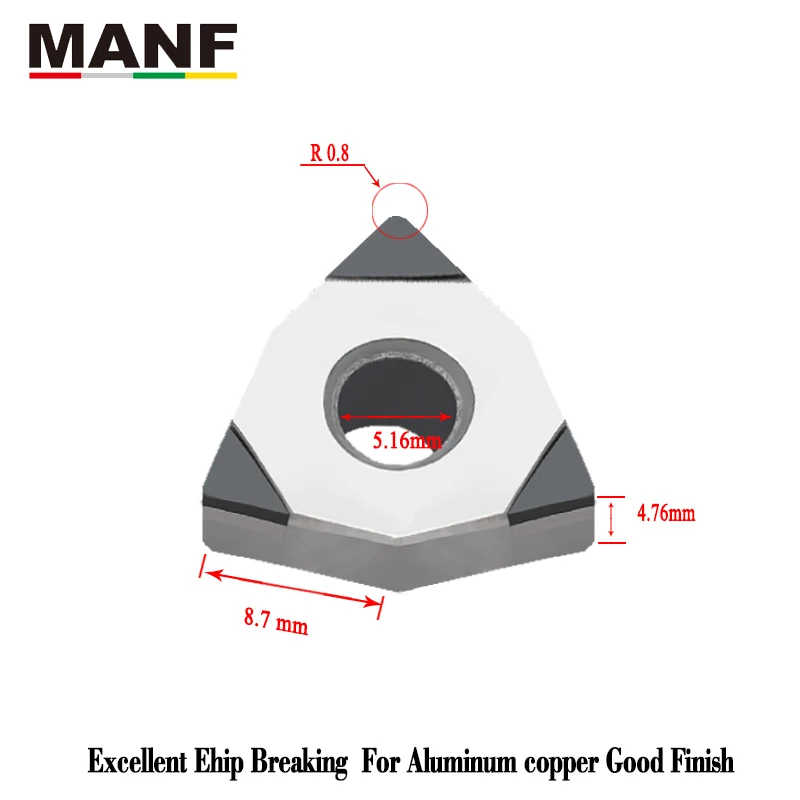 MANF WNMG 080408 PCD нож алмазный инструмент хорошая отделка алюминий цветной стержень