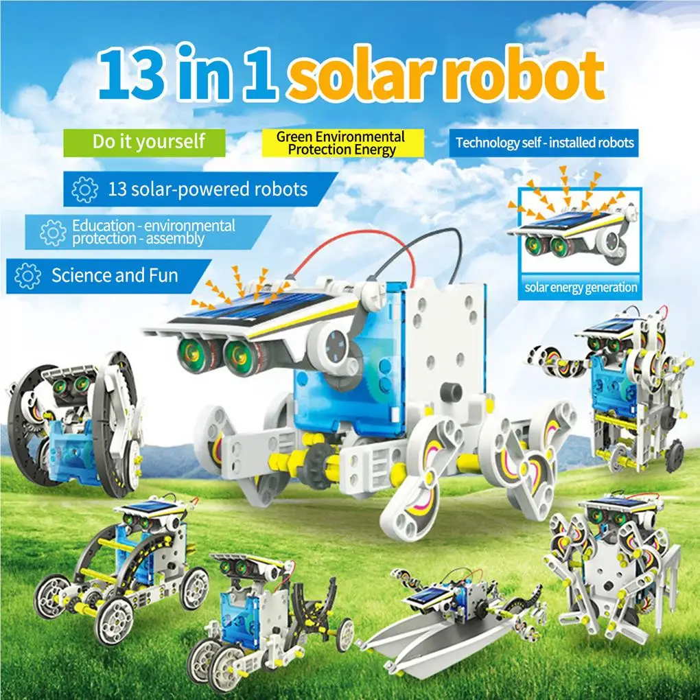 

13 In 1 Assembling Robot Kit Plastic Solar Powered Assembly DIY Transformation Early Education Robotics Set Toys Boy