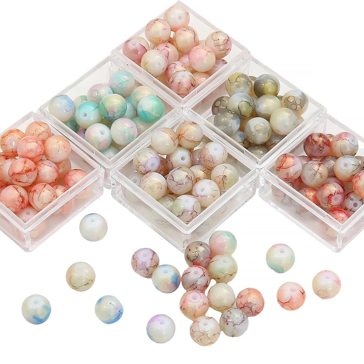 60 Шт. Круглые Стеклянные Бусины Золотой Порошок Окрашенные Имитацией Жемчуга
