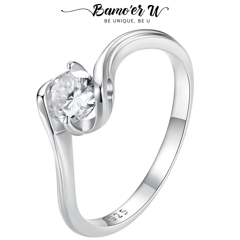 Кольцо женское из муассанита с круглым камнем