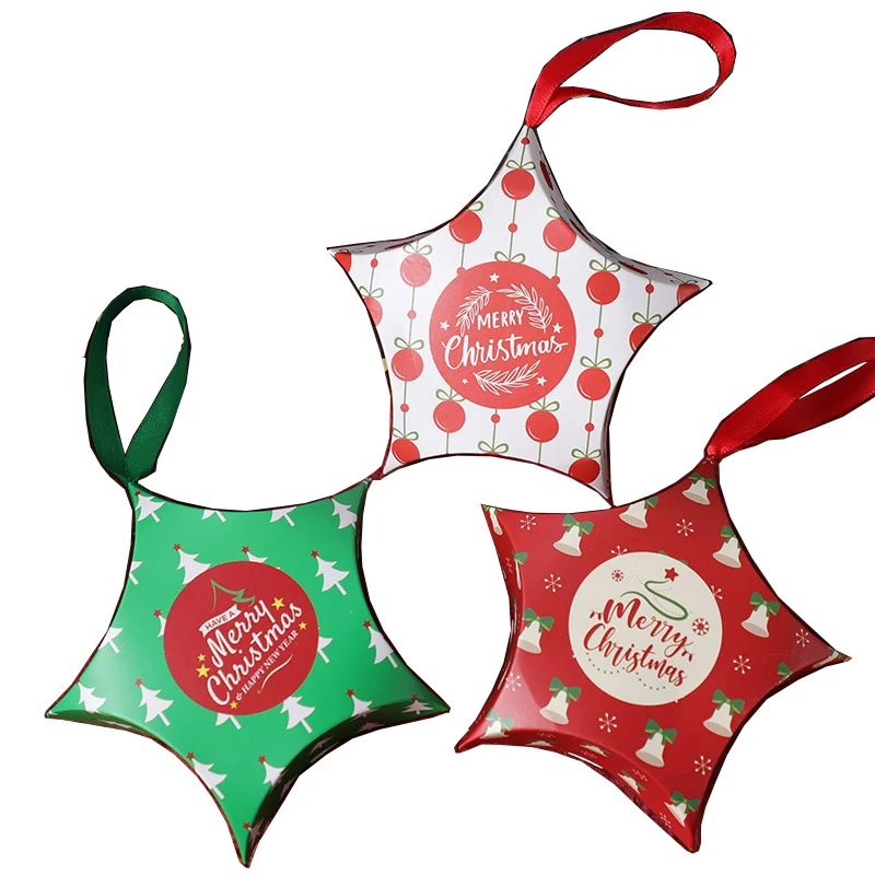 10 Pcs Christmas Pentagram Candy Bag Santa Gift Box DIY Cookie Wrapper Bag Merry Christmas Party New Year Gifts for Children