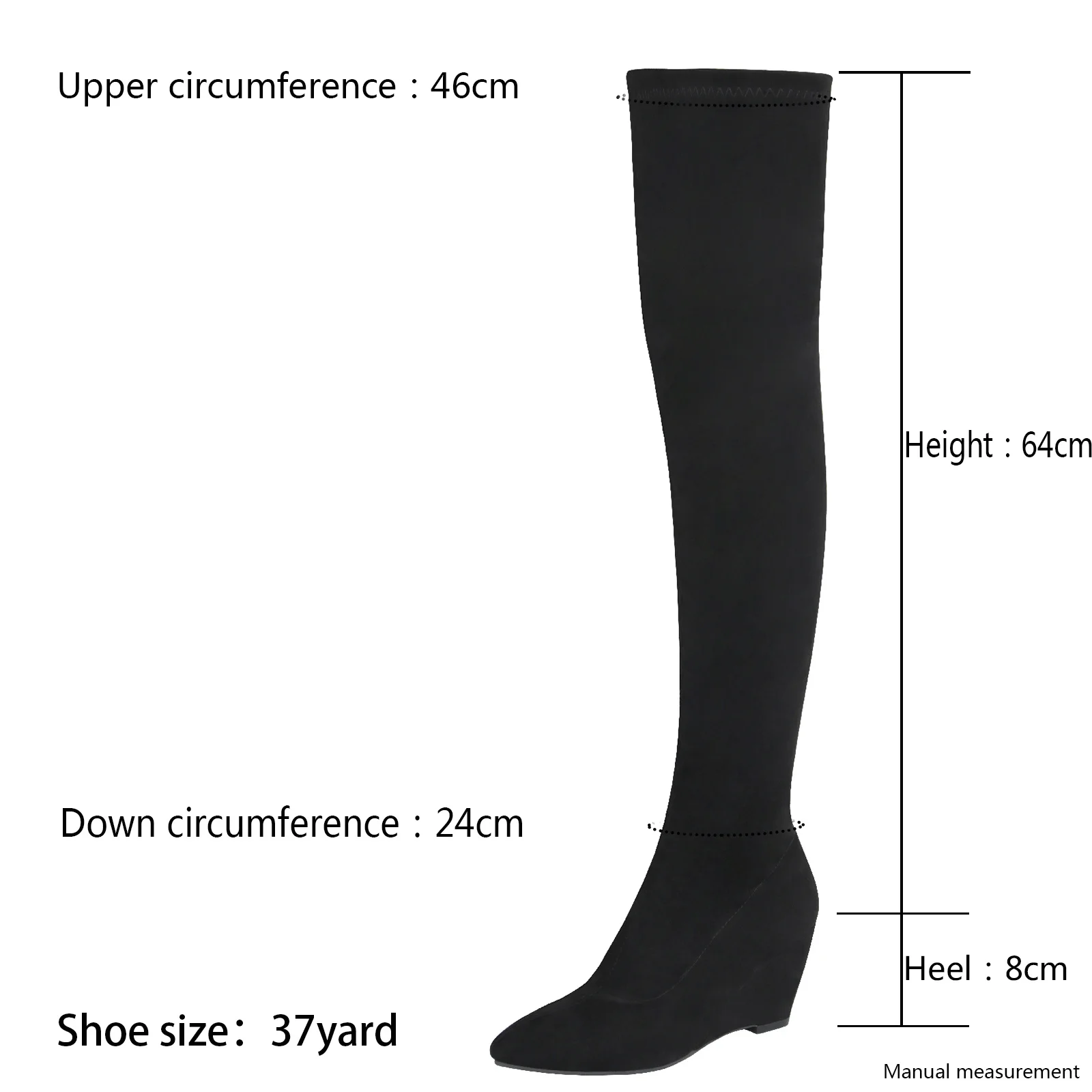 New Brand Knee High Boots For Women Fashion Black Wedge Heels Pointed Toe Over The Knee Boots 2022 Large Size Ladies Shoes