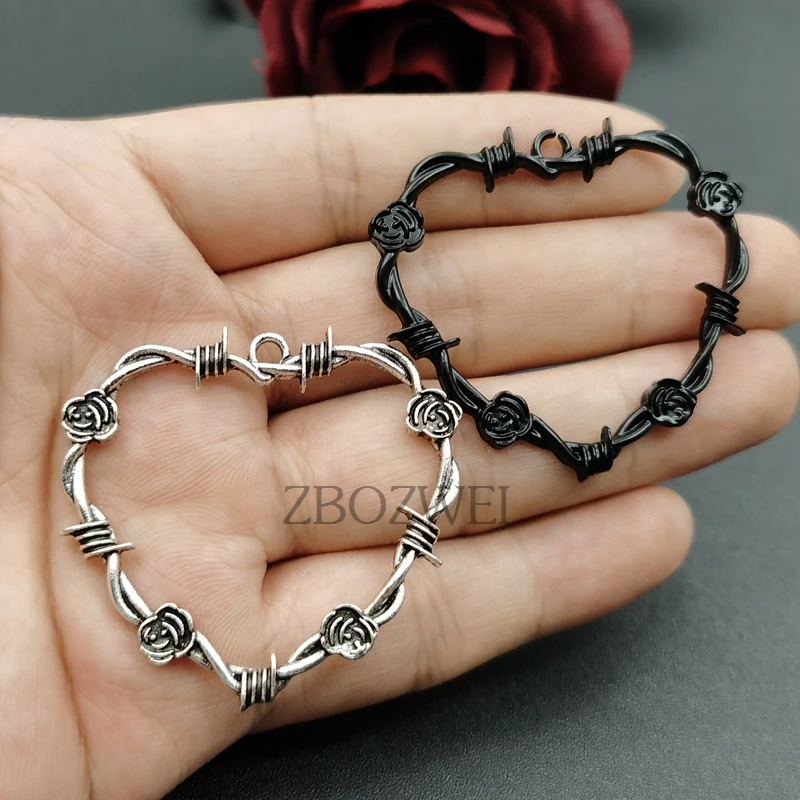 

5pcs Gothic Barbed Wire Heart Pendant Rose Thorns Heart Flower Charms Pendant Designer Charms Fit Making DIY Jewelry Findings