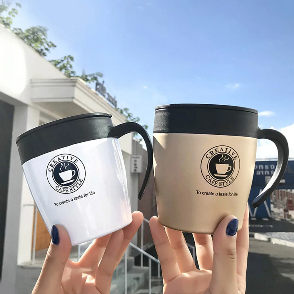 

330ml Stainless Steel Coffee Cup Office Handle Anti-scalding Mugs Cup Fashionable Leak-proof Thermos Cup 5colors Vacuum Flasks