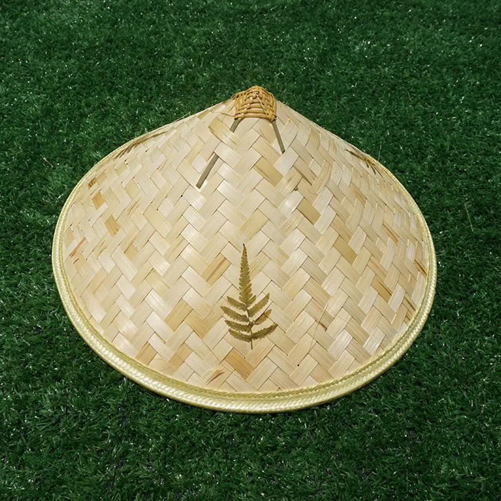 

Chinese Retro Bamboo Rattan Fisherman Hat Handmade Weave Straw Bucket Hat Tourism Rain Dance Props Cone Fishing Sunshade Hat