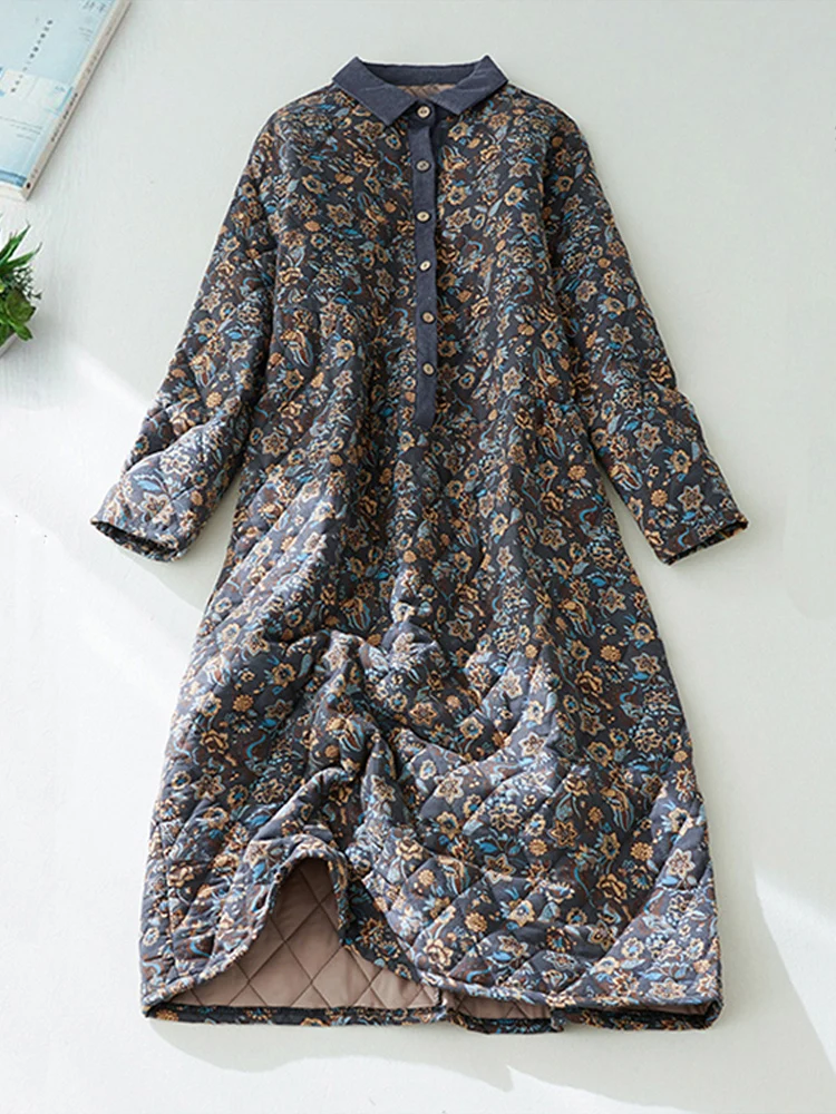 Высокое качество женские зимние платья в японском стиле новинка 2024 стеганые