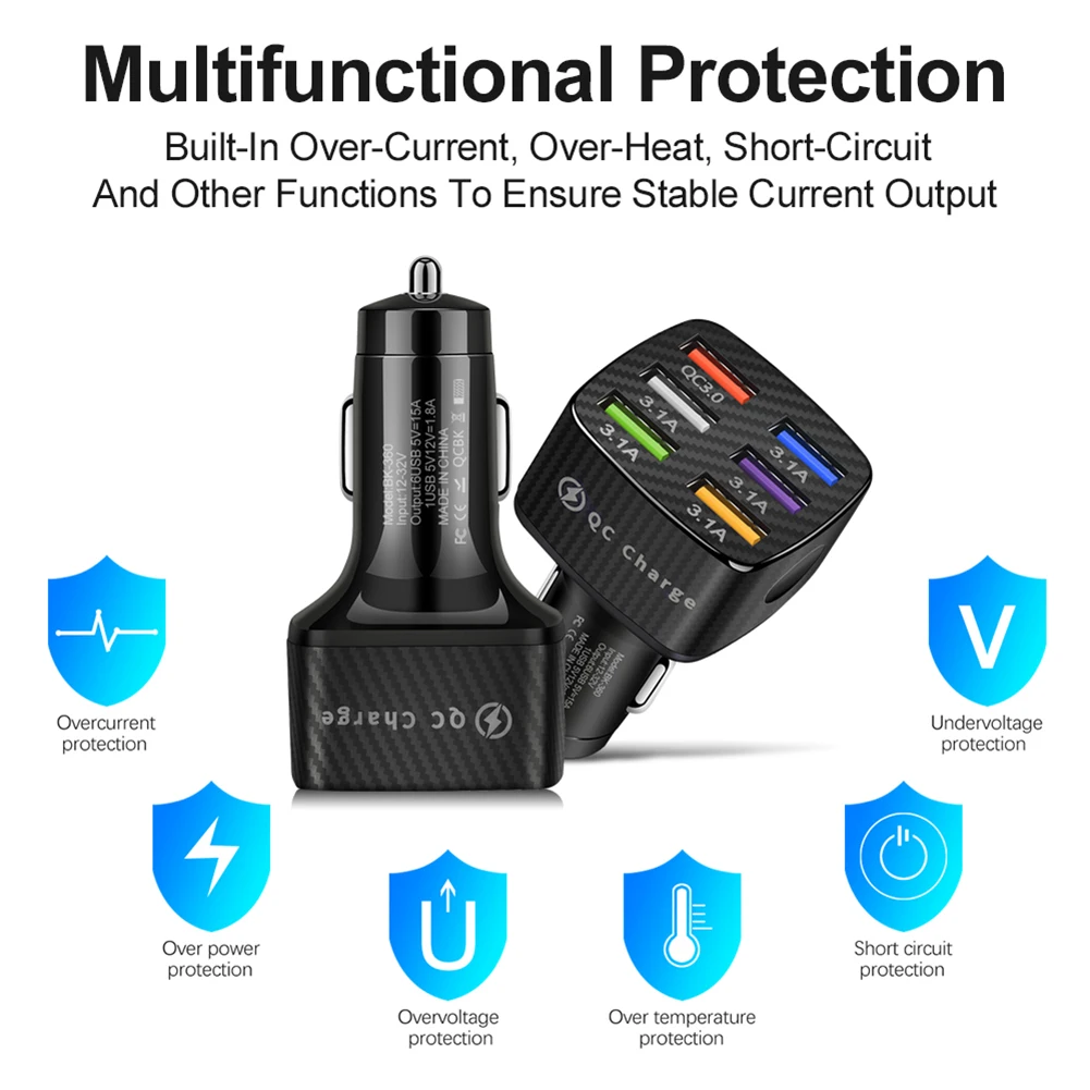 15a car charger 6 usb ports 12v24v car charger adapter fast charging car cigarette lighter splitter for phone iphone xiaomi 12 free global shipping