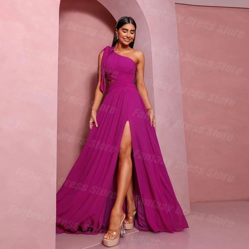Fantasy Dress Evening Dresses One Shoulder With Bow Saudi Arabia Side Split Pleat Prom Dress Formal Party Gowns Vestidos De Gala