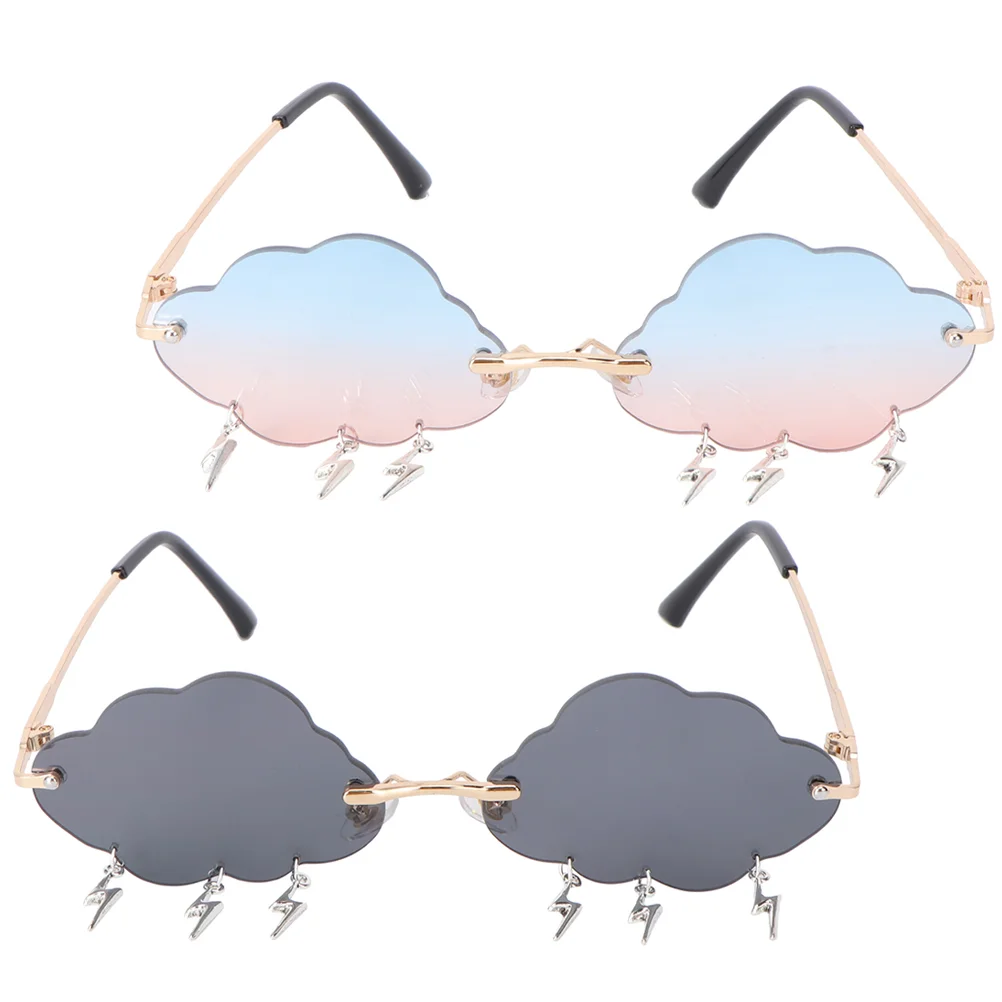 

2 Pairs Cloud Sunglasses Rimless Party Frameless Women Fun PC Funny Eyeglasses 90s Man Cool Teens