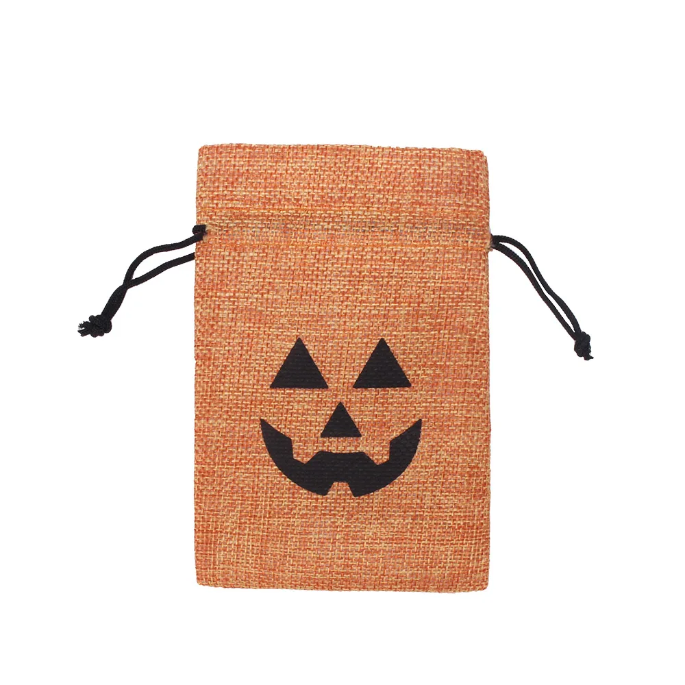 

Halloween Pumpkin Smiley Burlap Linen Drawstring Pouch Gift Packaging Party Favor Candy Bags