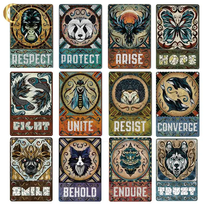 

Plate Poster Creative Animal Tin Sign Insect Head Painting Metal Plaques Modern Home Cafe Decor Art Craft Decorative Sign