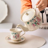 retro ceramic coffee cup saucer hollow pattern water kettle tea cups and saucer sets retro flower teacup teapot home coffee mugs