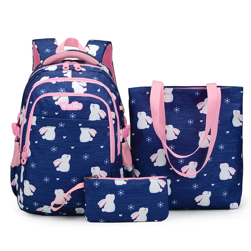 2023 New Summer Schoolbag Three Piece Book Bag Korean Fashion Academy Style Backpack Cute Cartoon Print Book Bag Handbag