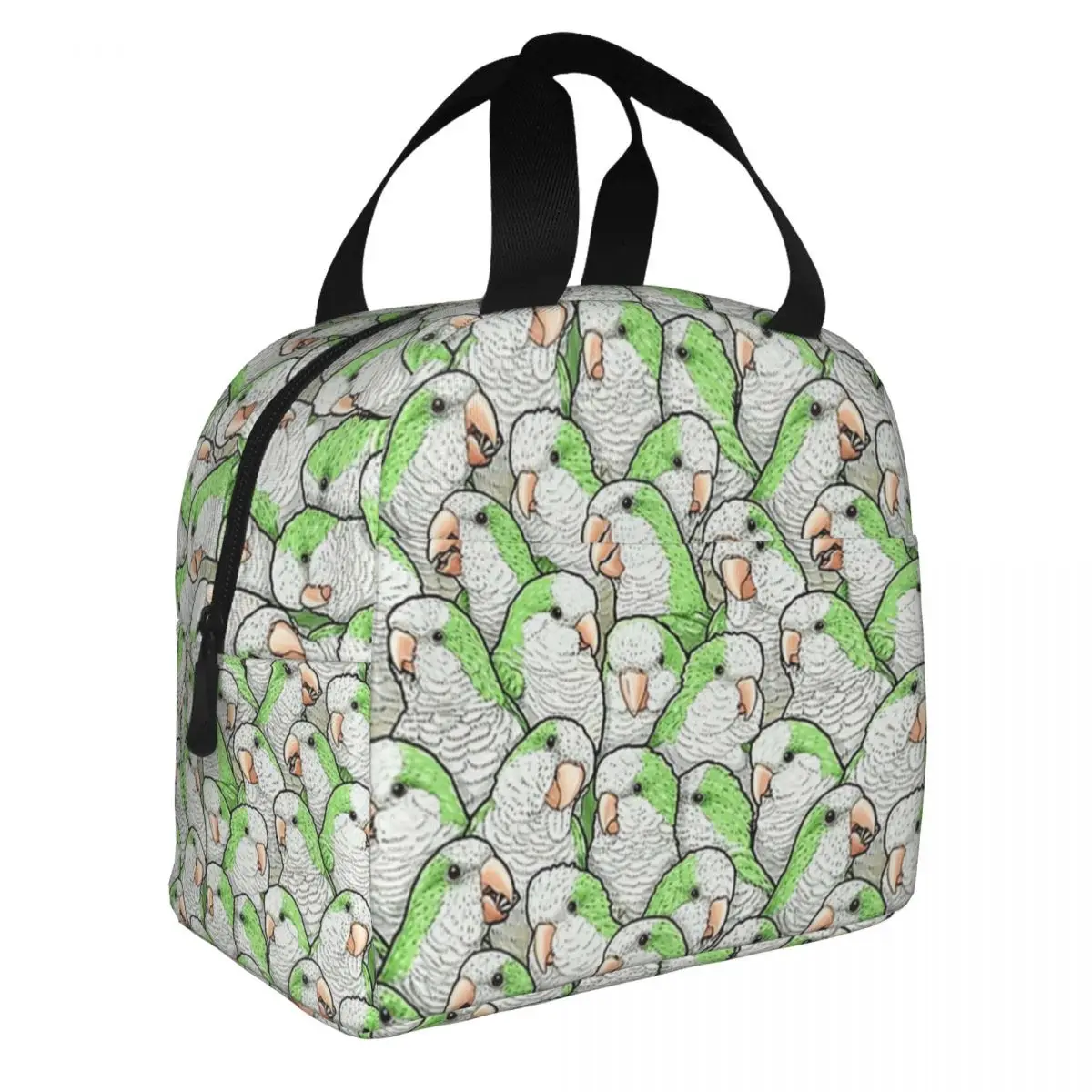 Green Quaker Parrots Lunch Bento Bags Portable Aluminum Foil thickened Thermal Cloth Lunch Bag for Women Men Boy