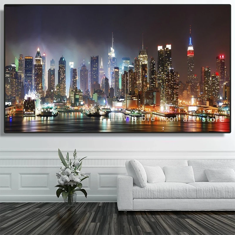 Современный модный художественный постер с изображением Нью-Йорка и ночной