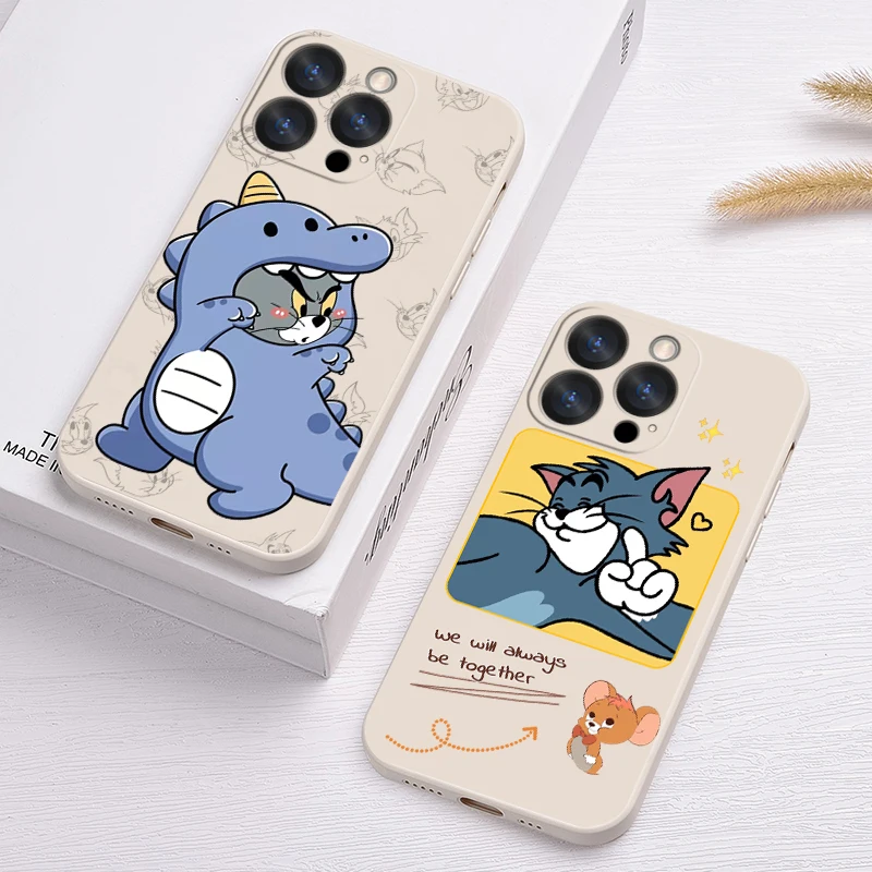 

Funny cartoon cat and mouse For Apple iPhone 14 13 12 11 Pro Max Plus XS XR X 8 7 SE Liquid Rope Phone Case Capa Cover