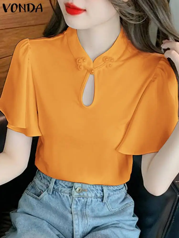 Женская Летняя Блузка VONDA Повседневный Свободный Топ С Расклешенными Рукавами И