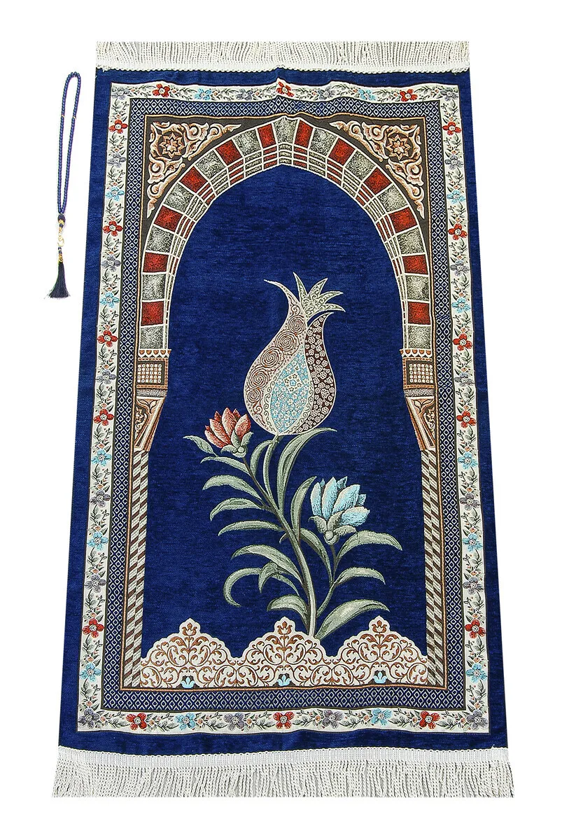 

OTTOMAN Belt with Mihrab Tulip Motif Şönil Söccade Navy blue Muslim Islam Sheet Prayer Mat Holy Quraan Islamic Mats