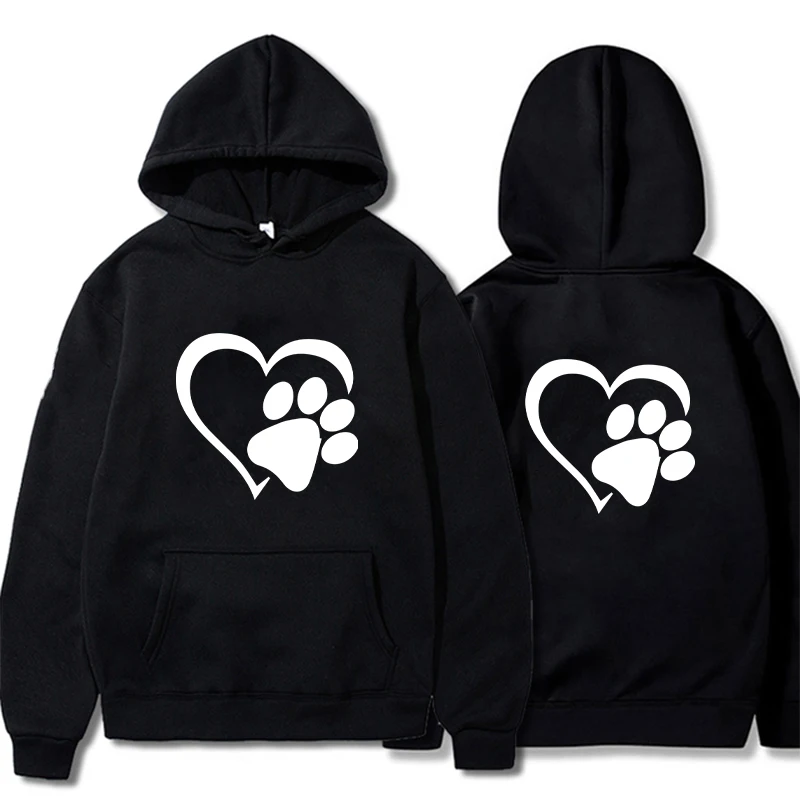 

Couples Hoodie Cute Dog Paw and Heart Shape Hoodies women Print Casual Long Sleeve Sweatshirts Autumn Winter Pullovers
