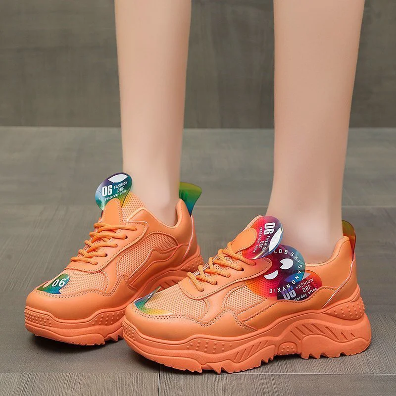 

Женские кроссовки с вулканизированной подошвой, сетчатые, на толстой подошве, на шнуровке, дышащие однотонные, модная дамская обувь
