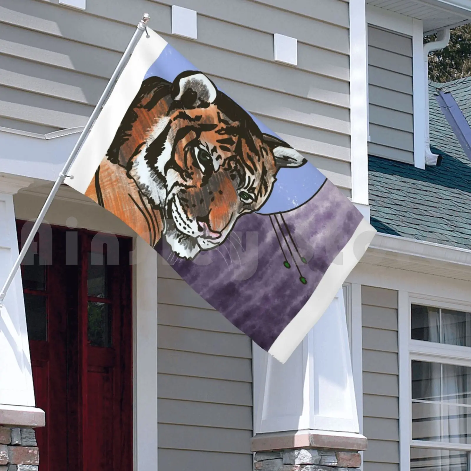 Фотографический флаг автомобиля фотография большого кота оранжевого синего